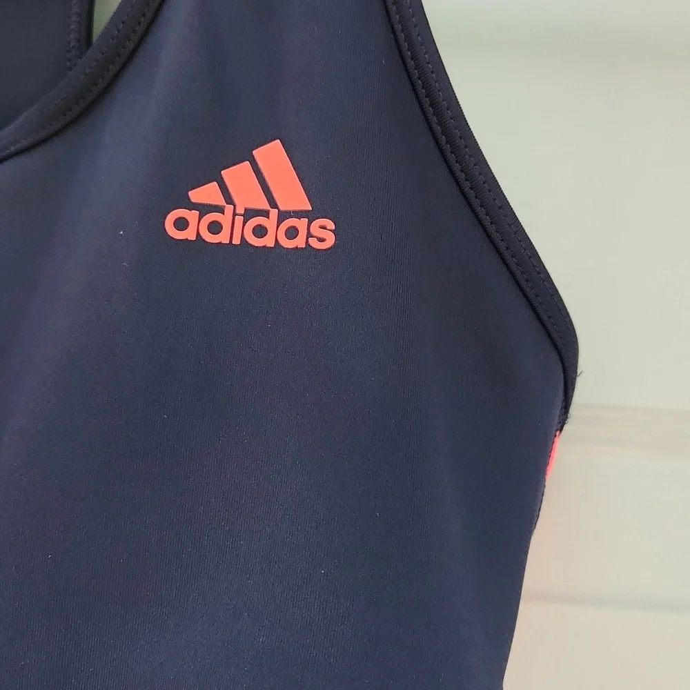 Adidas, Women's, Sz M,Sports Bra, Navy w Logo on R Chest &across Front Chest - Picture 3 of 8